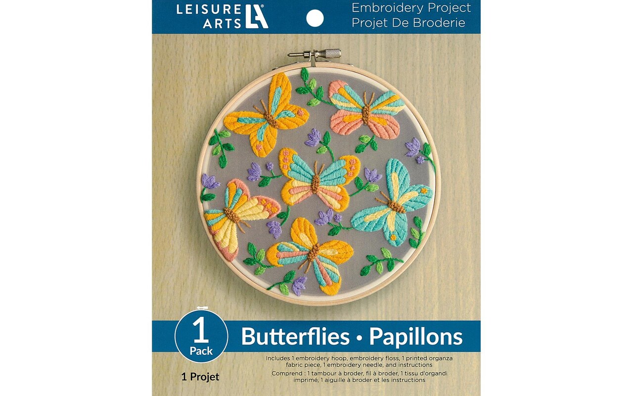 Leisure Arts Embroidery Kit 6 Butterfly - embroidery kit for beginners - embroidery  kit for adults - cross stitch kits - cross stitch kits for beginners - embroidery  patterns
